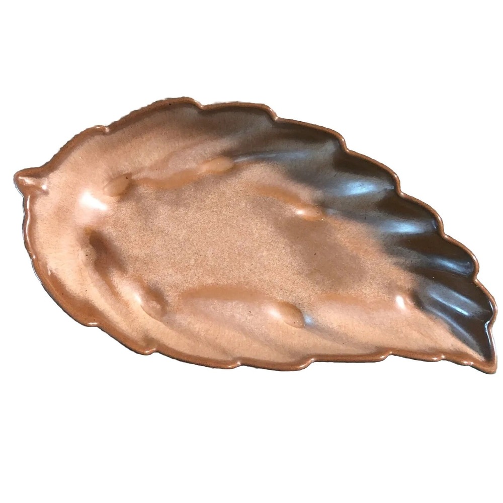 Frankoma Serving Dish #226 Pottery Prairie Brown Leaf Shaped Vintage 12" x 7"